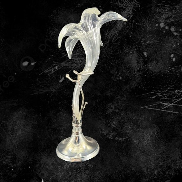 Vintage Oneida Silverplate Amaryllis Clear Flower Shaped Vase On Metal Base VTG - Picture 1 of 16